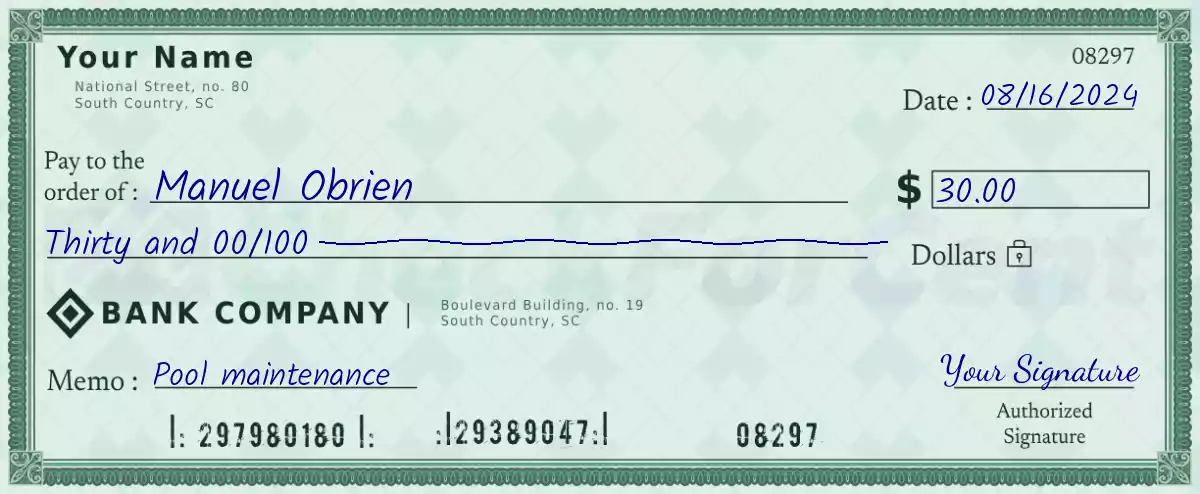 Example of a 30 dollar check