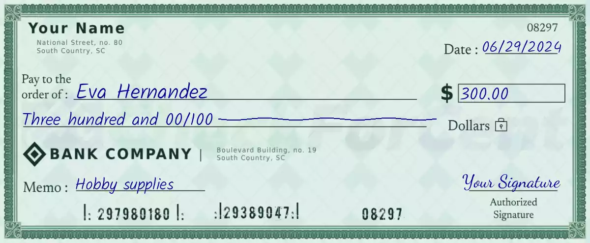 Example of a 300 dollar check