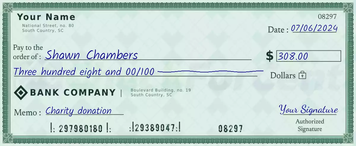 Example of a 308 dollar check