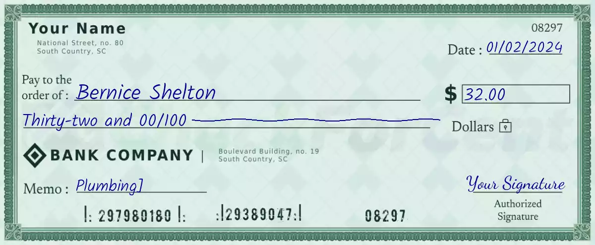 Example of a 32 dollar check