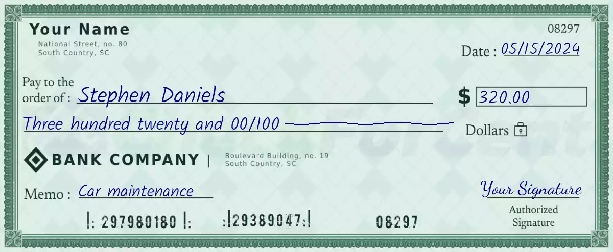 Example of a 320 dollar check