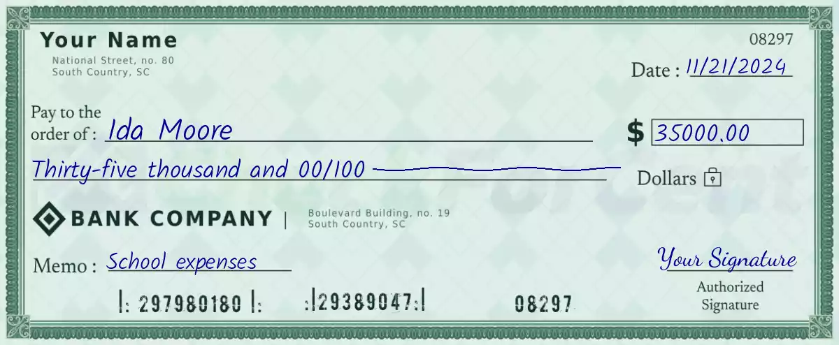 Example of a 35000 dollar check