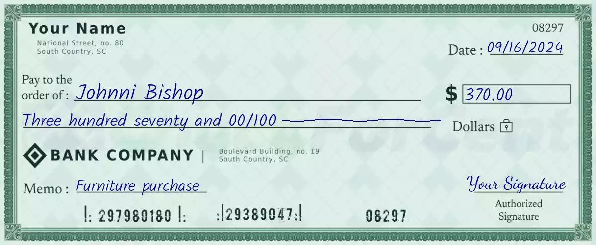 Example of a 370 dollar check