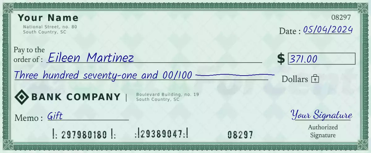 Example of a 371 dollar check