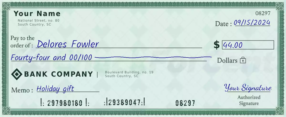 Example of a 44 dollar check