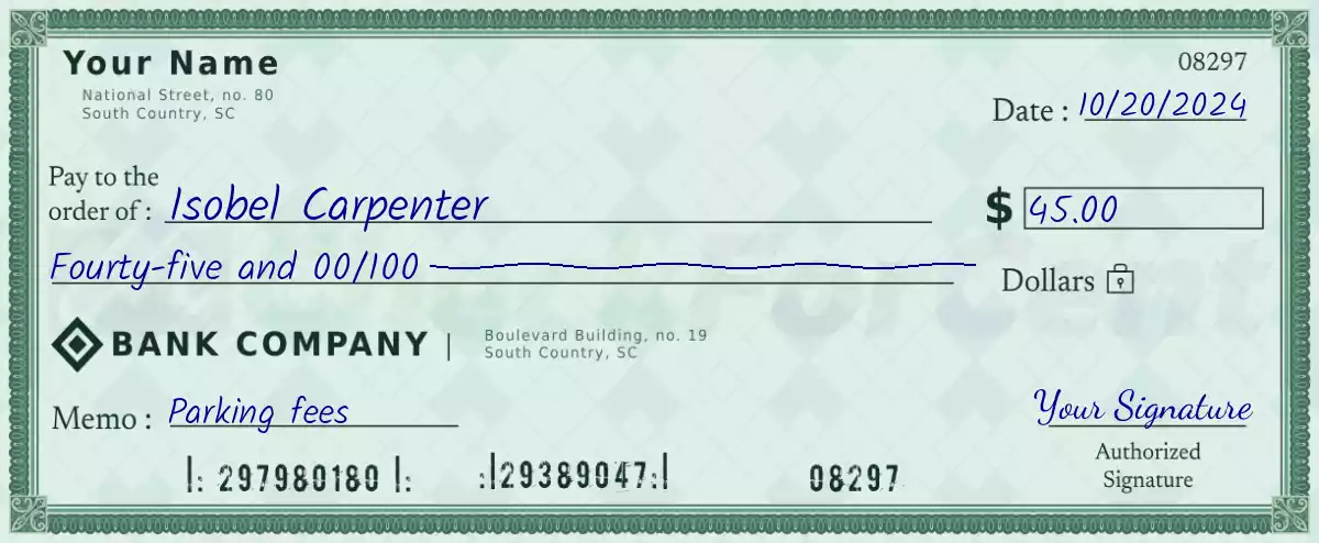 Example of a 45 dollar check