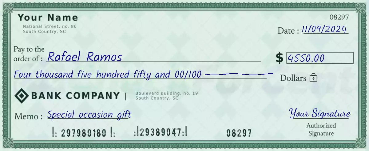 Example of a 4550 dollar check