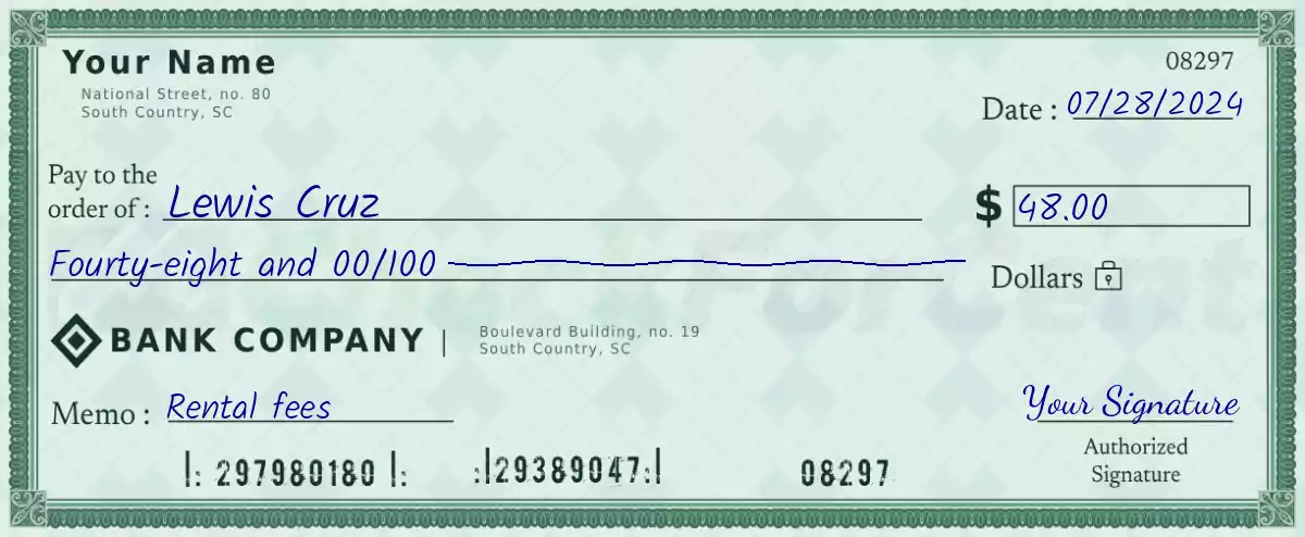 Example of a 48 dollar check