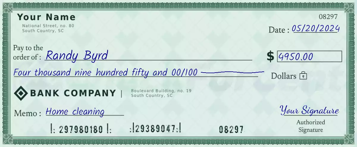 Example of a 4950 dollar check