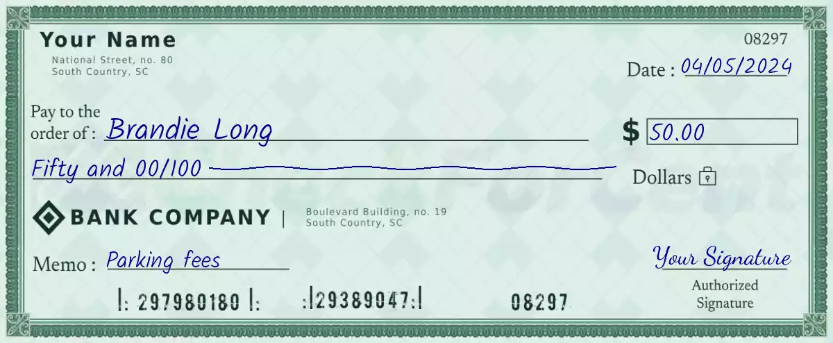 Example of a 50 dollar check