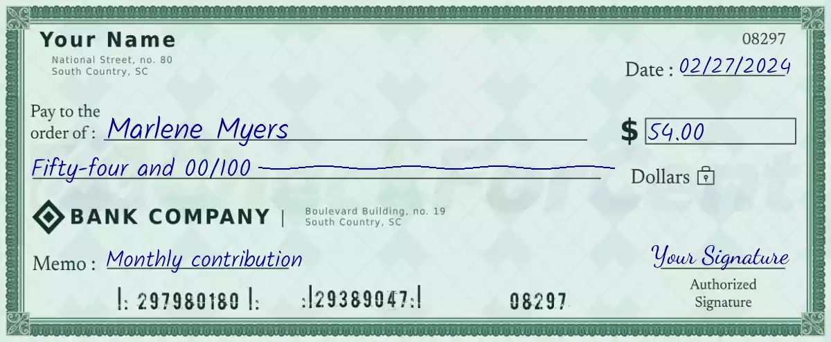 Example of a 54 dollar check