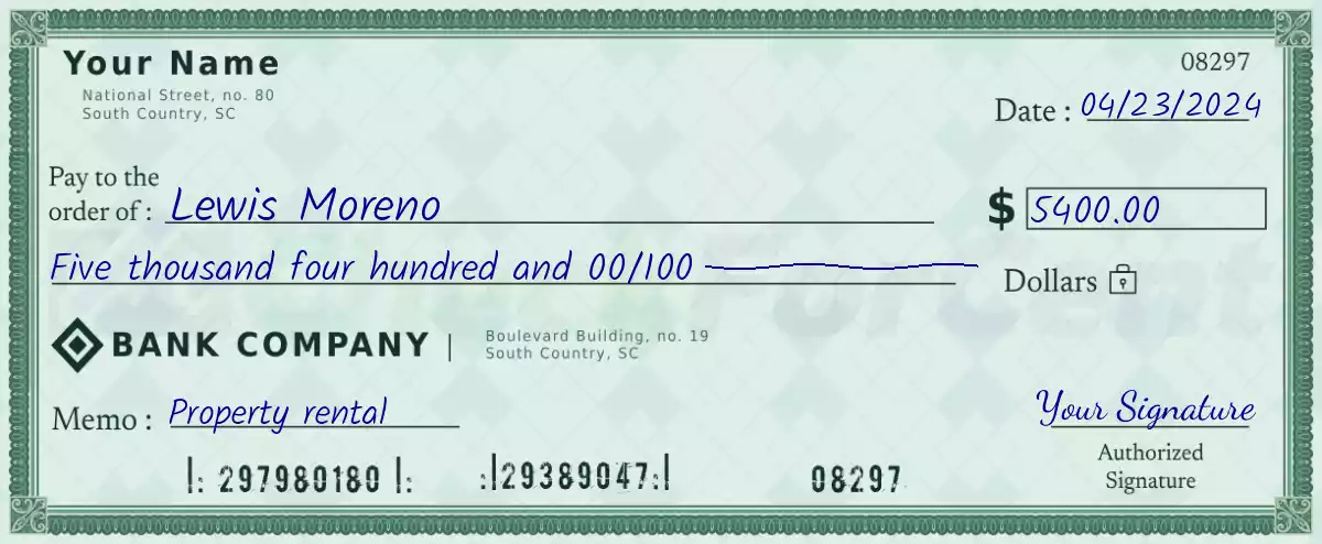 Example of a 5400 dollar check