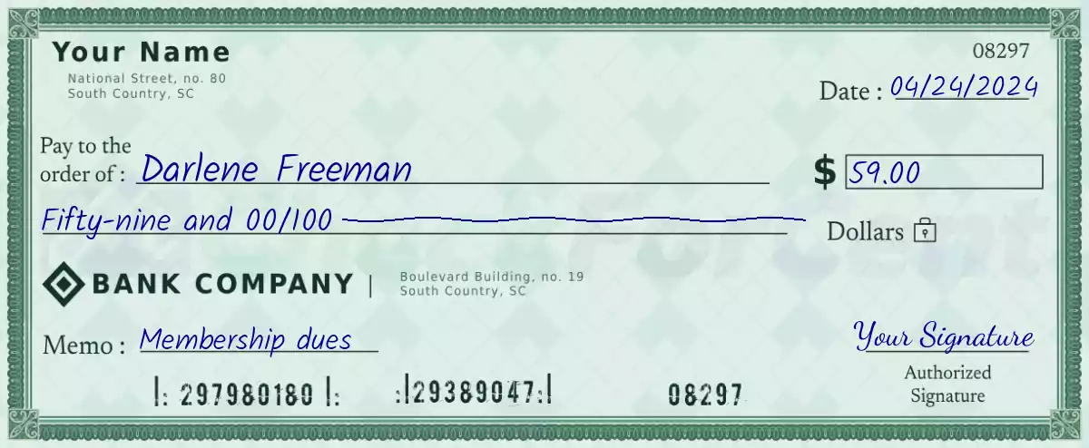 Example of a 59 dollar check