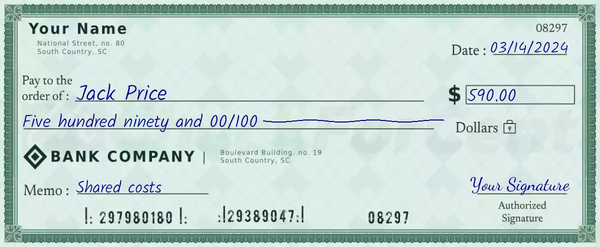 Example of a 590 dollar check