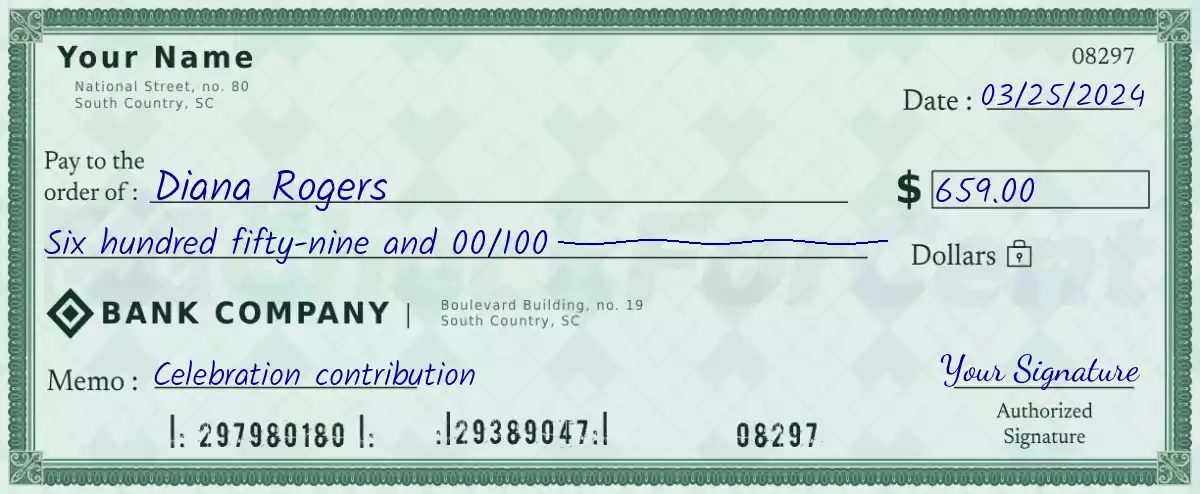 Example of a 659 dollar check