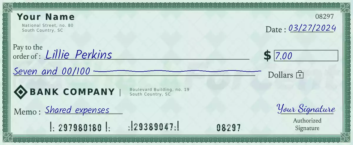 Example of a 7 dollar check