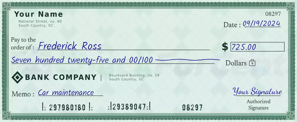 Example of a 725 dollar check