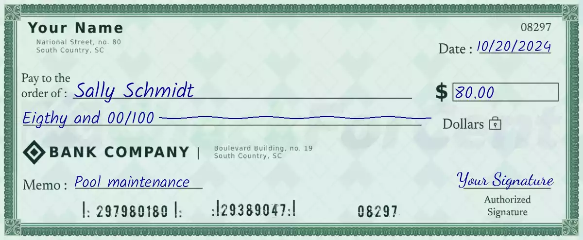 Example of a 80 dollar check