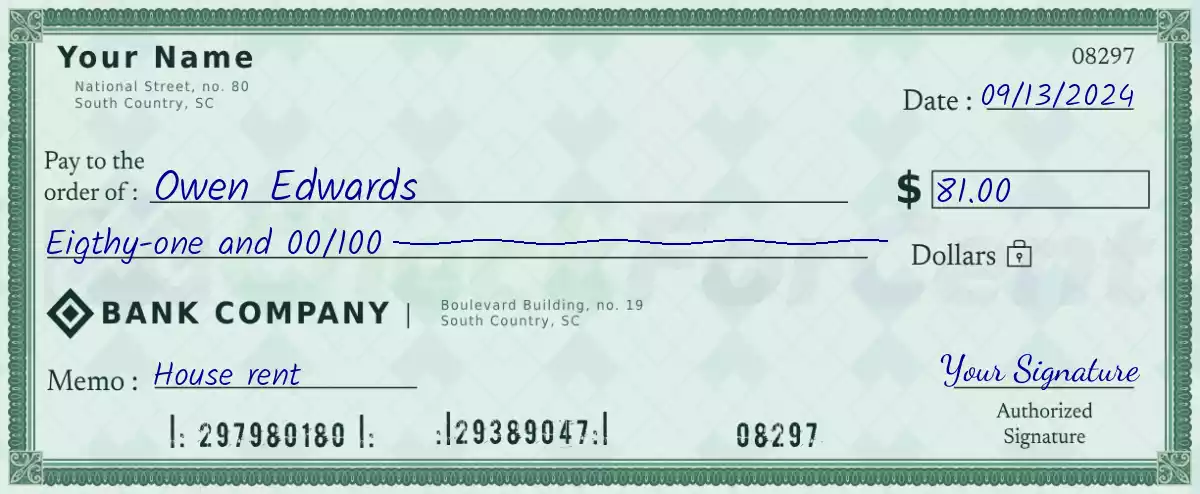 Example of a 81 dollar check