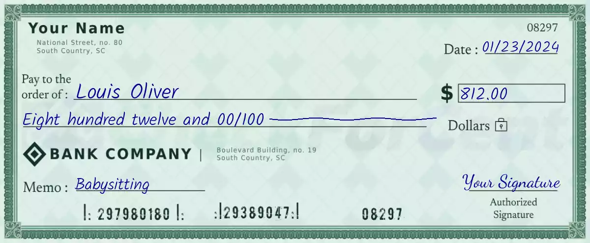 Example of a 812 dollar check
