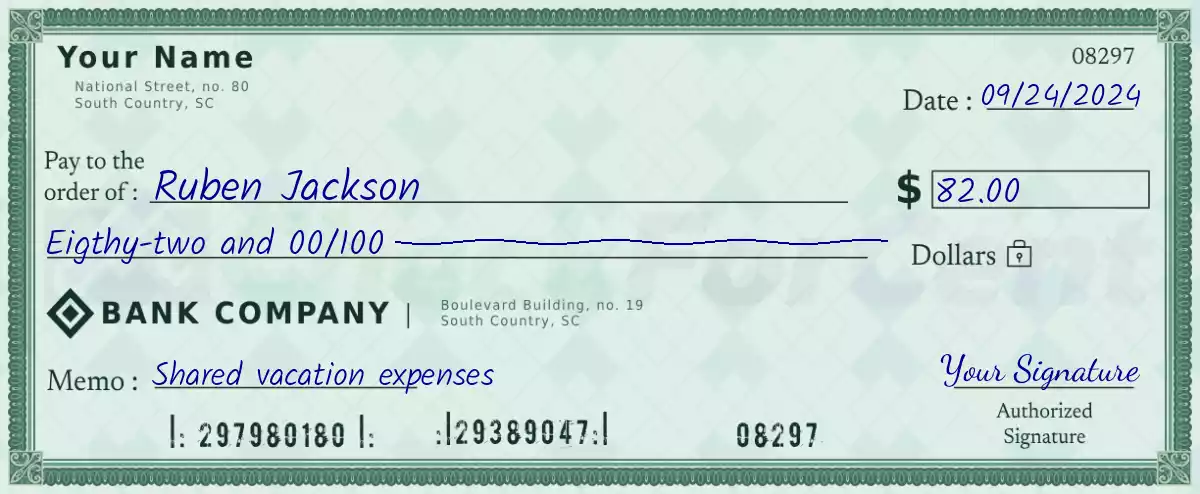 Example of a 82 dollar check