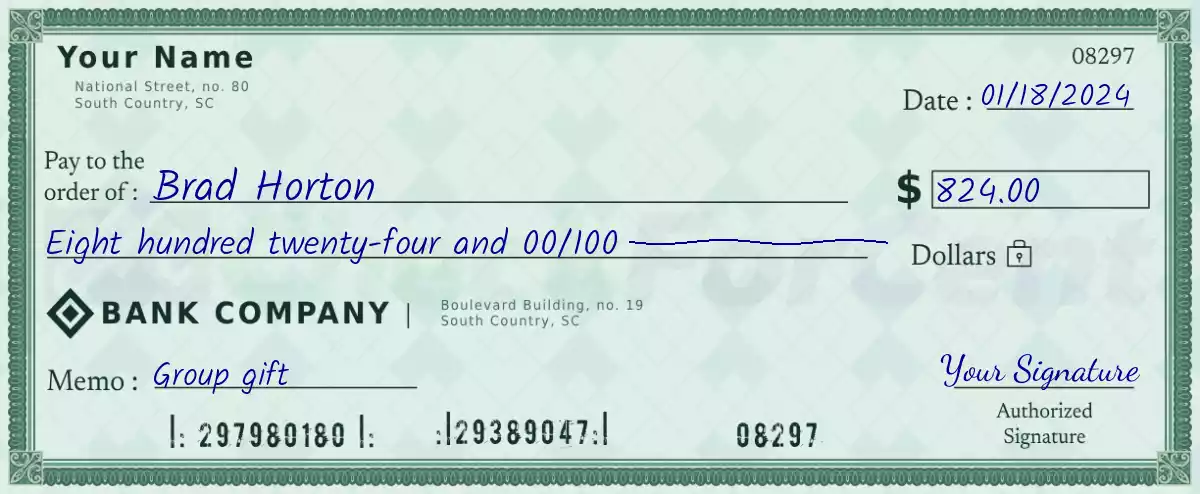 Example of a 824 dollar check