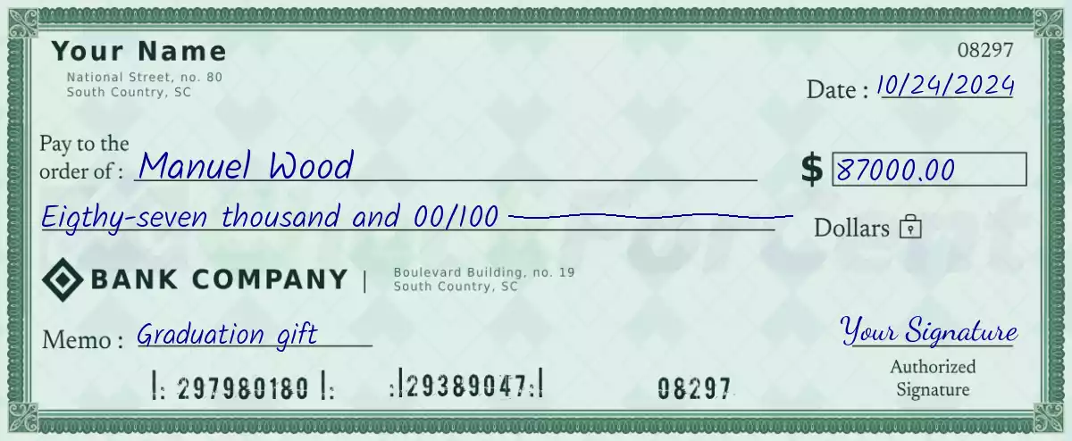 Example of a 87000 dollar check