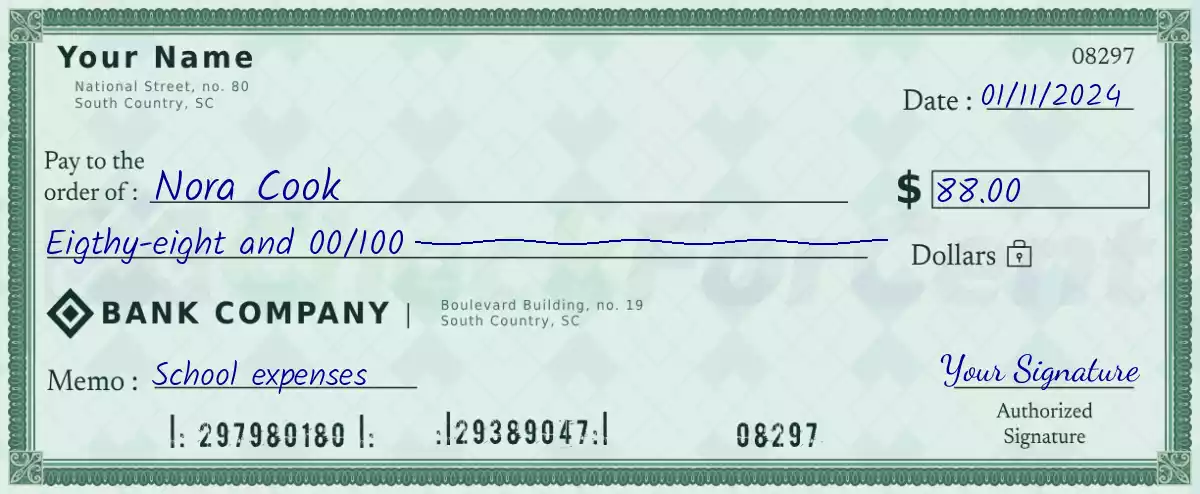 Example of a 88 dollar check