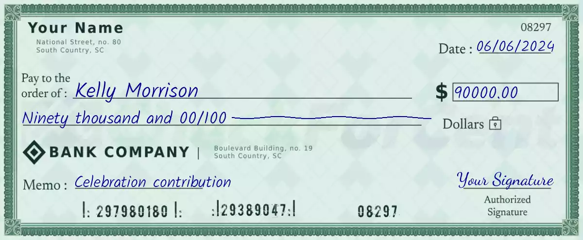 Example of a 90000 dollar check