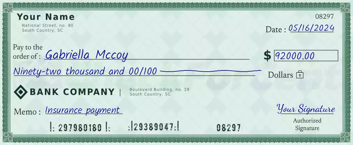 Example of a 92000 dollar check