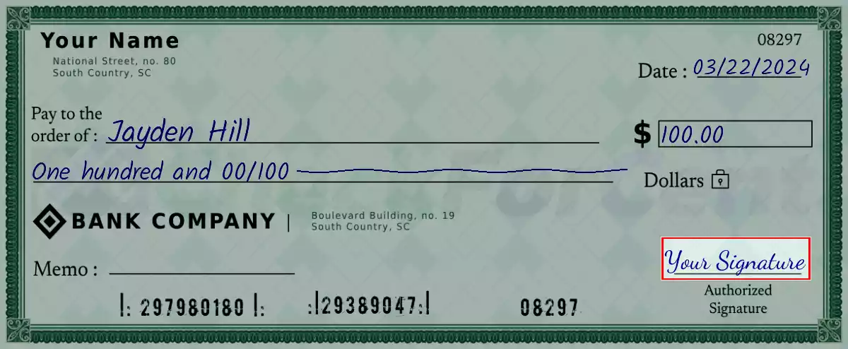 Sign the 100 dollar check