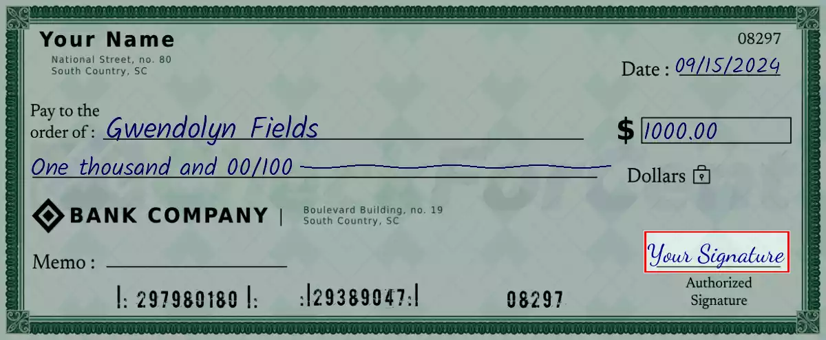 Sign the 1000 dollar check
