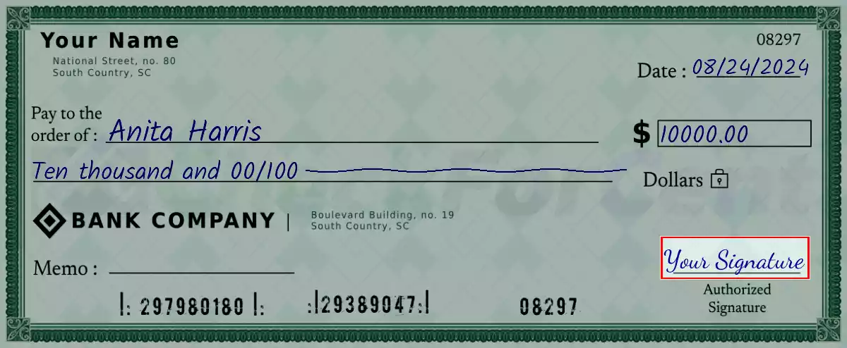 Sign the 10000 dollar check