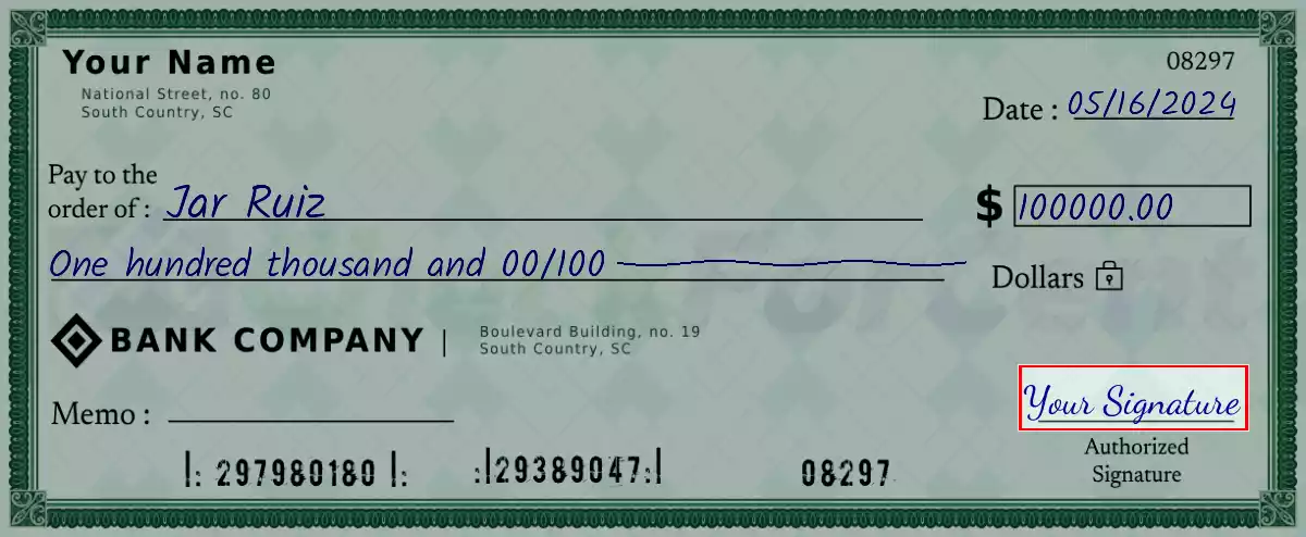 Sign the 100000 dollar check
