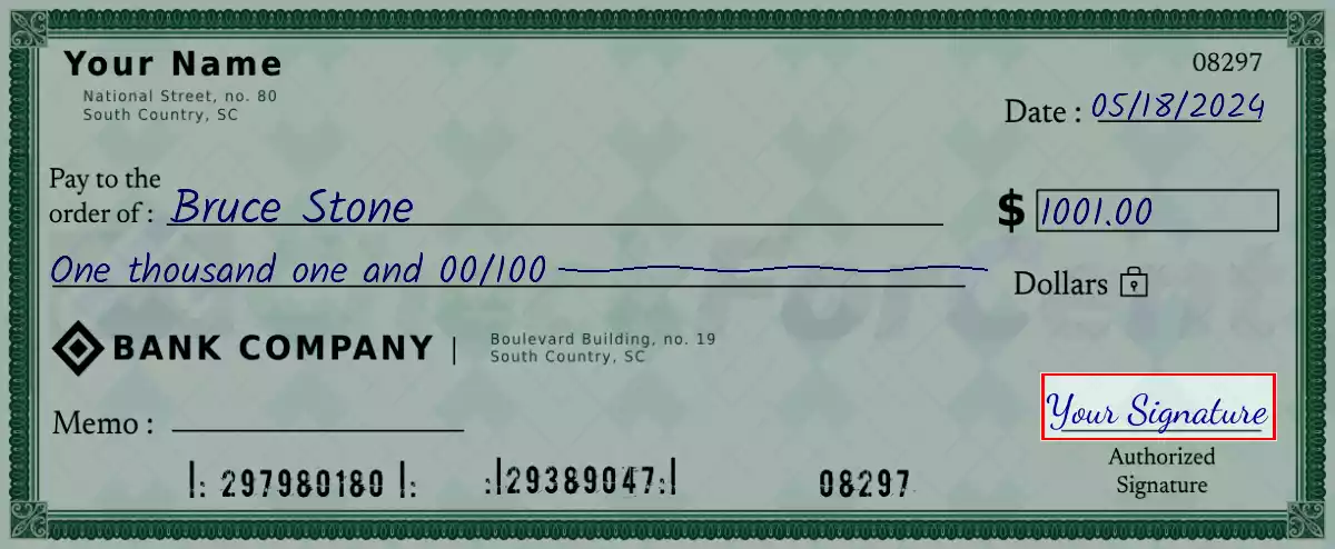 Sign the 1001 dollar check