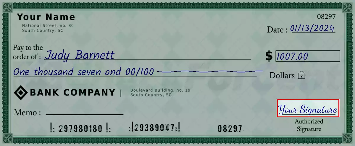 Sign the 1007 dollar check