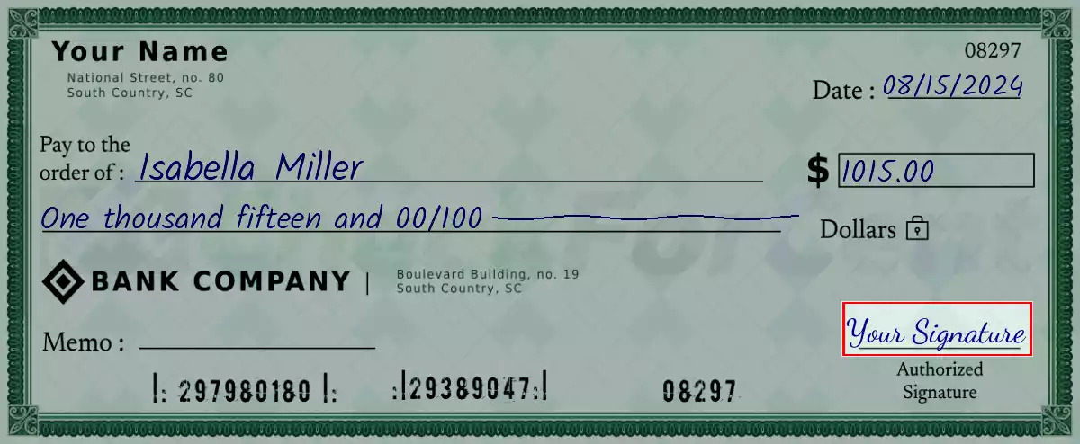 Sign the 1015 dollar check