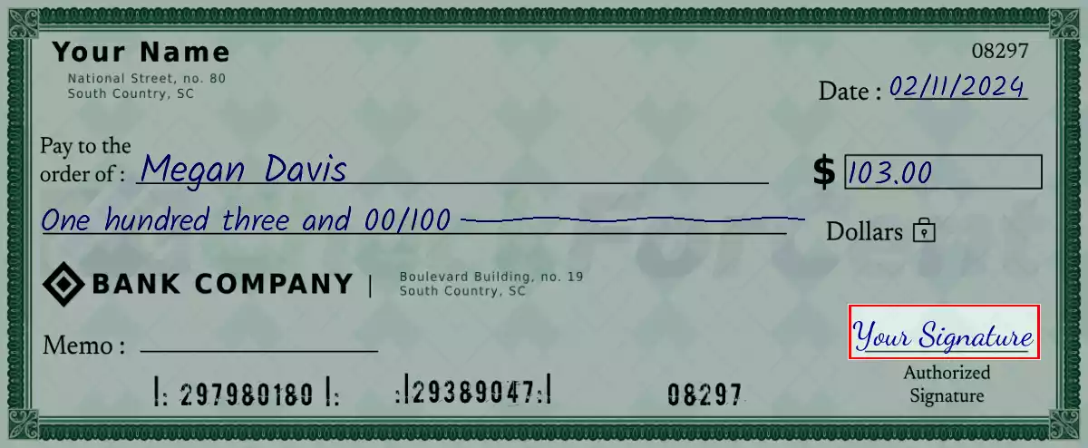 Sign the 103 dollar check
