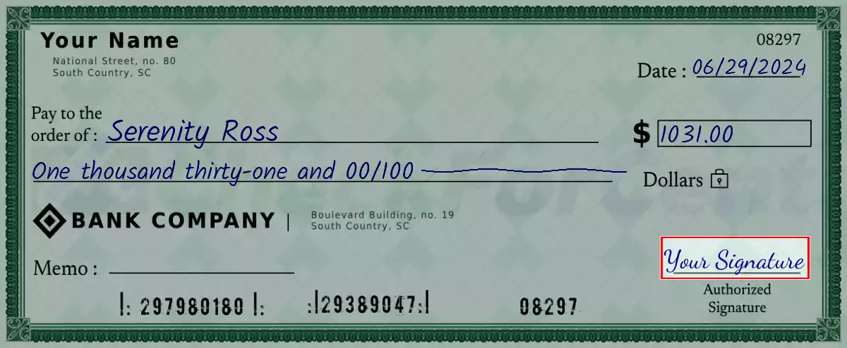 Sign the 1031 dollar check