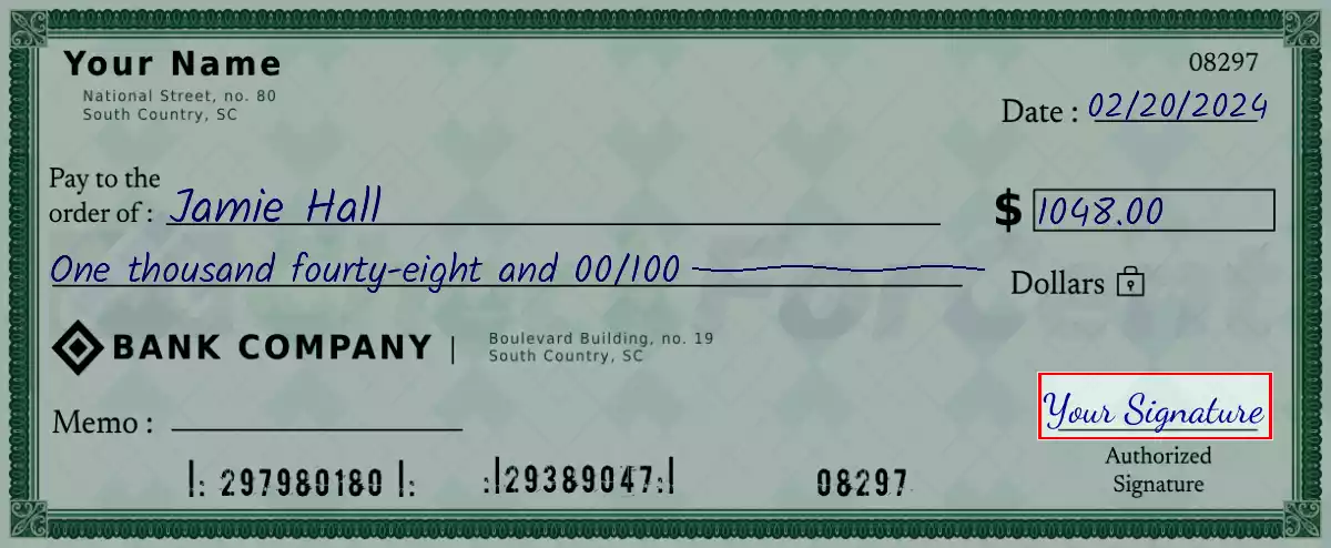 Sign the 1048 dollar check