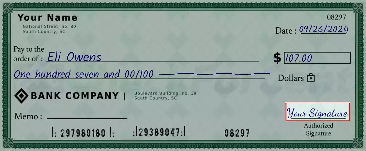 Sign the 107 dollar check