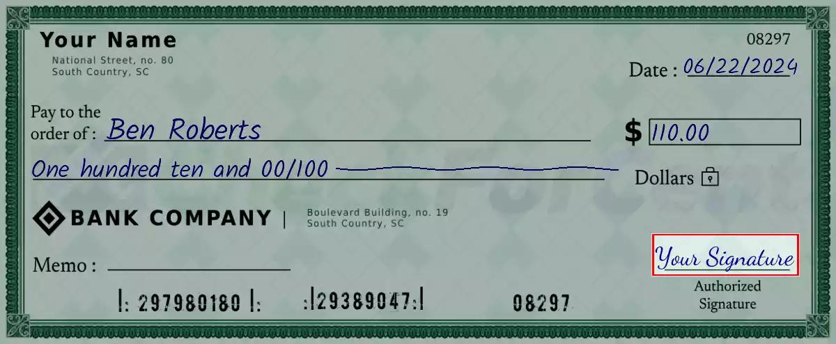 Sign the 110 dollar check