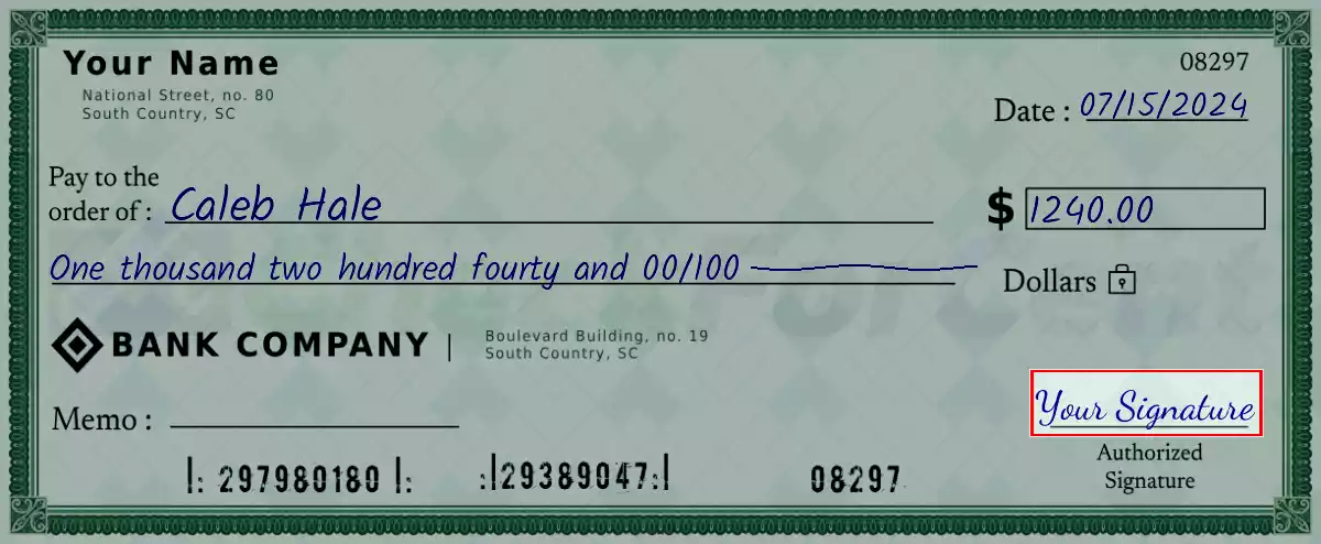 Sign the 1240 dollar check