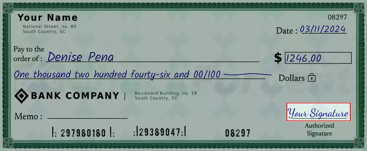 Sign the 1246 dollar check