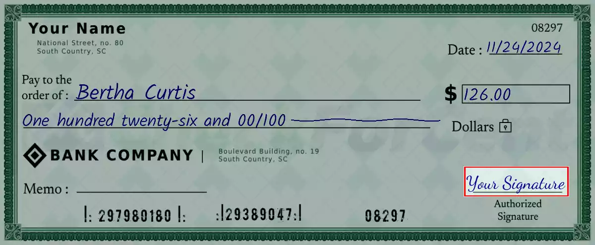 Sign the 126 dollar check