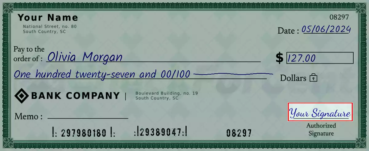 Sign the 127 dollar check