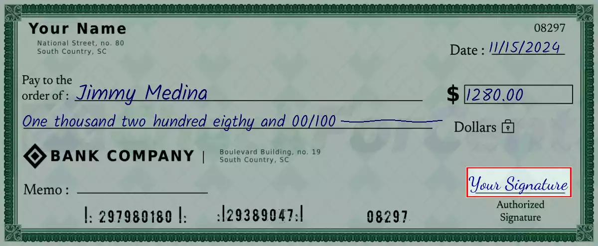 Sign the 1280 dollar check