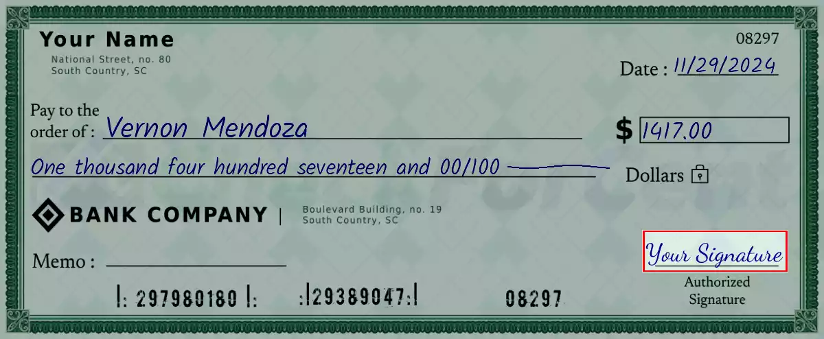 Sign the 1417 dollar check