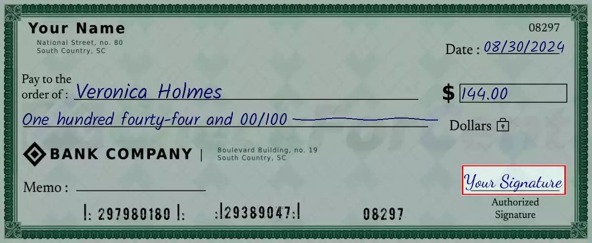 Sign the 144 dollar check