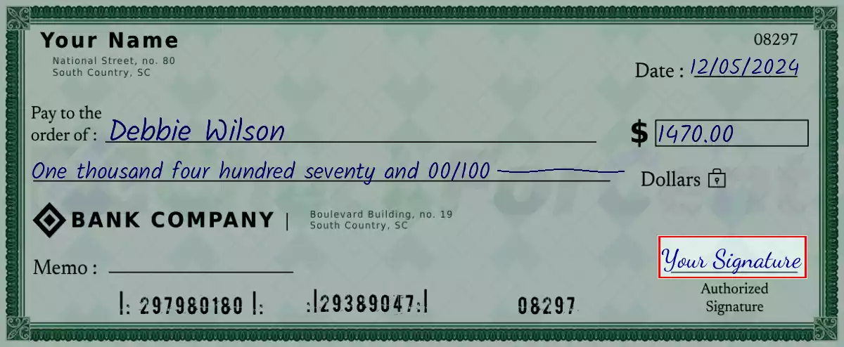 Sign the 1470 dollar check